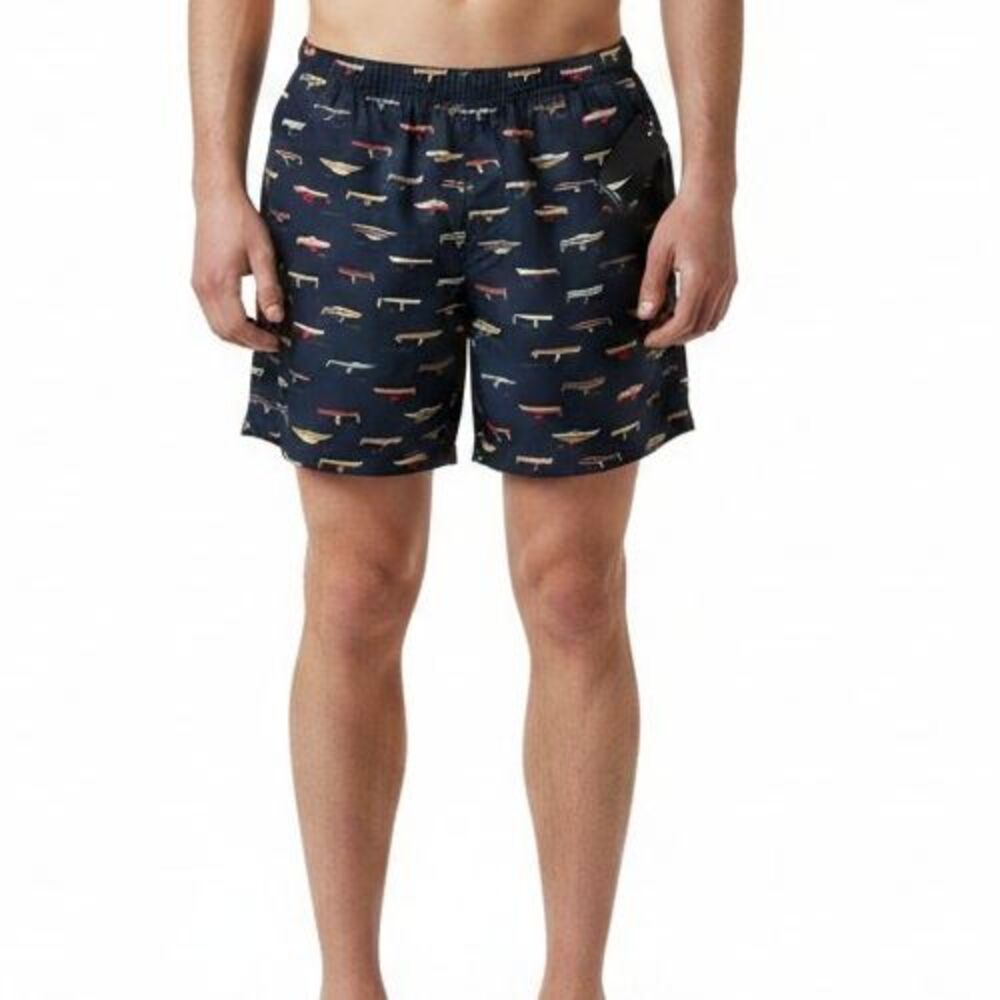 NEW Nautica Swim Trunk Shorts Men Large Navy Blue Sail Boats Liner Beach